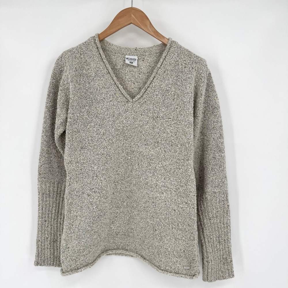 Columbia Heather VTG Oatmeal Terry V-Neck Roll-Hem Long Sleeve Sweater Women's M